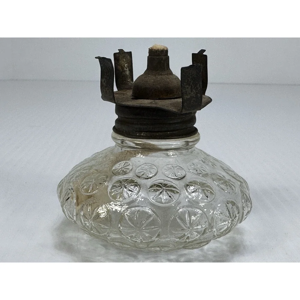 Oil‎ Kerosene Lamp Base Hurricane Clear Glass Starburst Diamond Pattern Wick